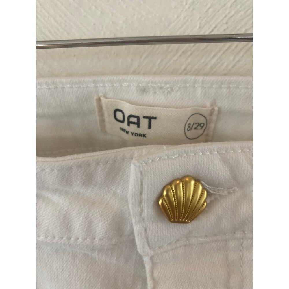 OAT New York White High Rise Straight Leg Jeans Seashell Button Raw Hem 8 - Picture 7 of 10